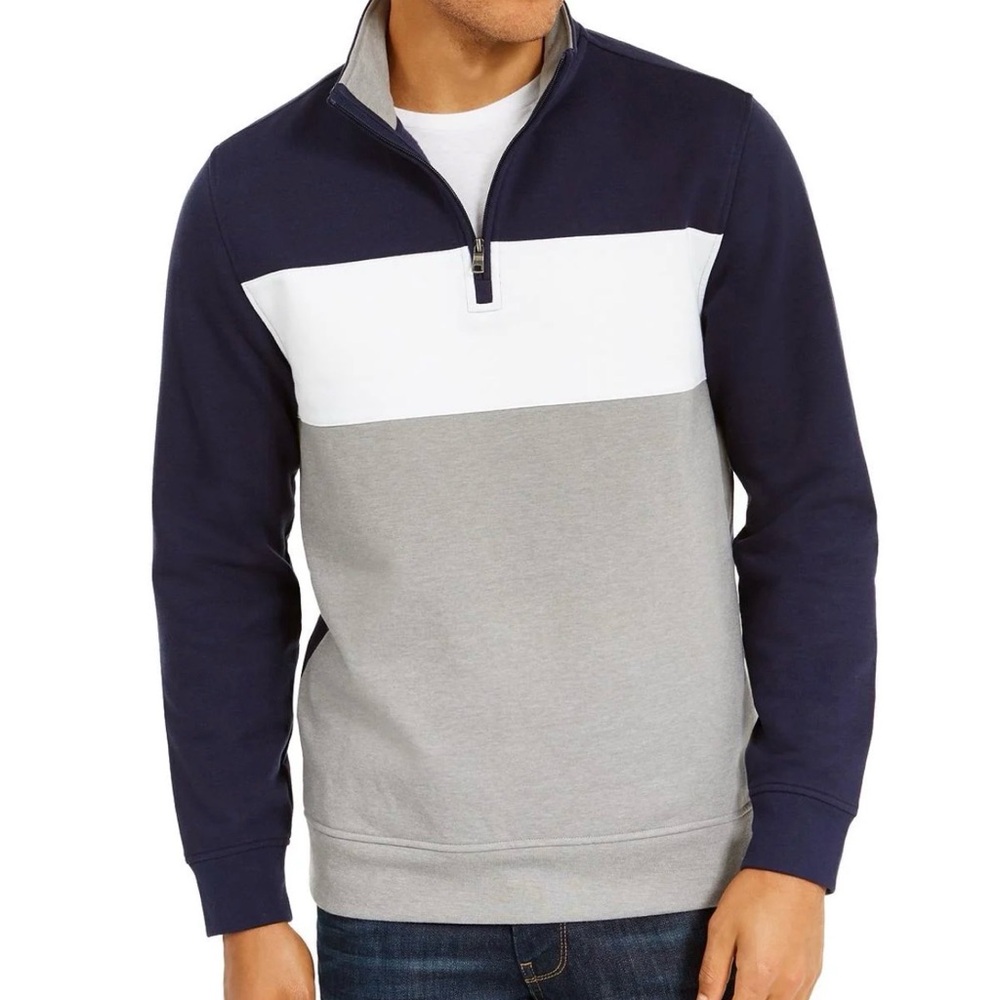 Men's Navy and Gray Half-Zip Sweater